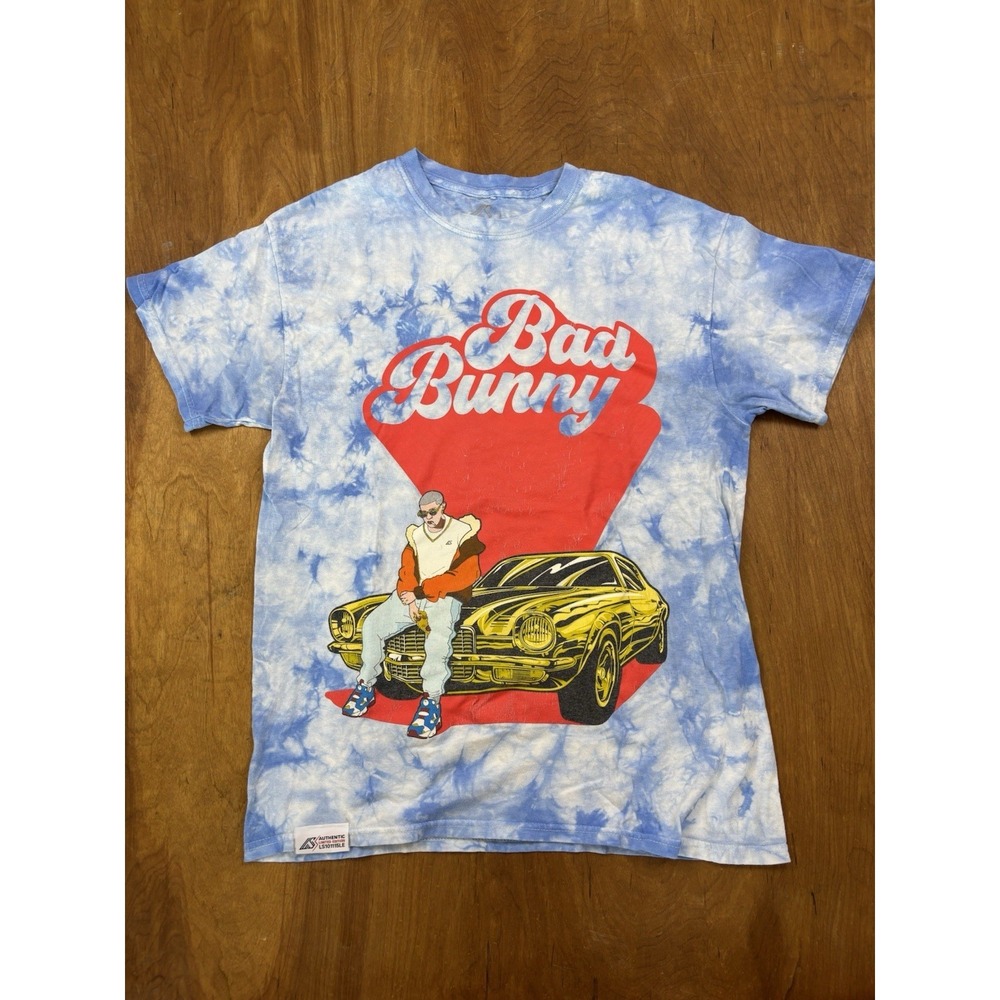 Bad Bunny Limited Edition Tie Dye Graphic T Shirt Blue Red Streetwear Men's‎ M